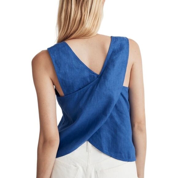 Madewell NWT Linen Crossback Top sz 0 in Bluestone - Picture 3 of 11
